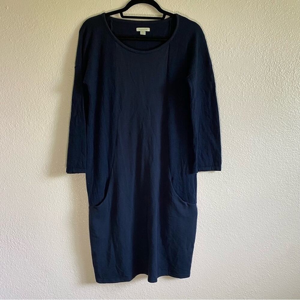 Garnet Hill Navy Blue Merino Wool Cotton Modal Long Sleeve Shift Dress S